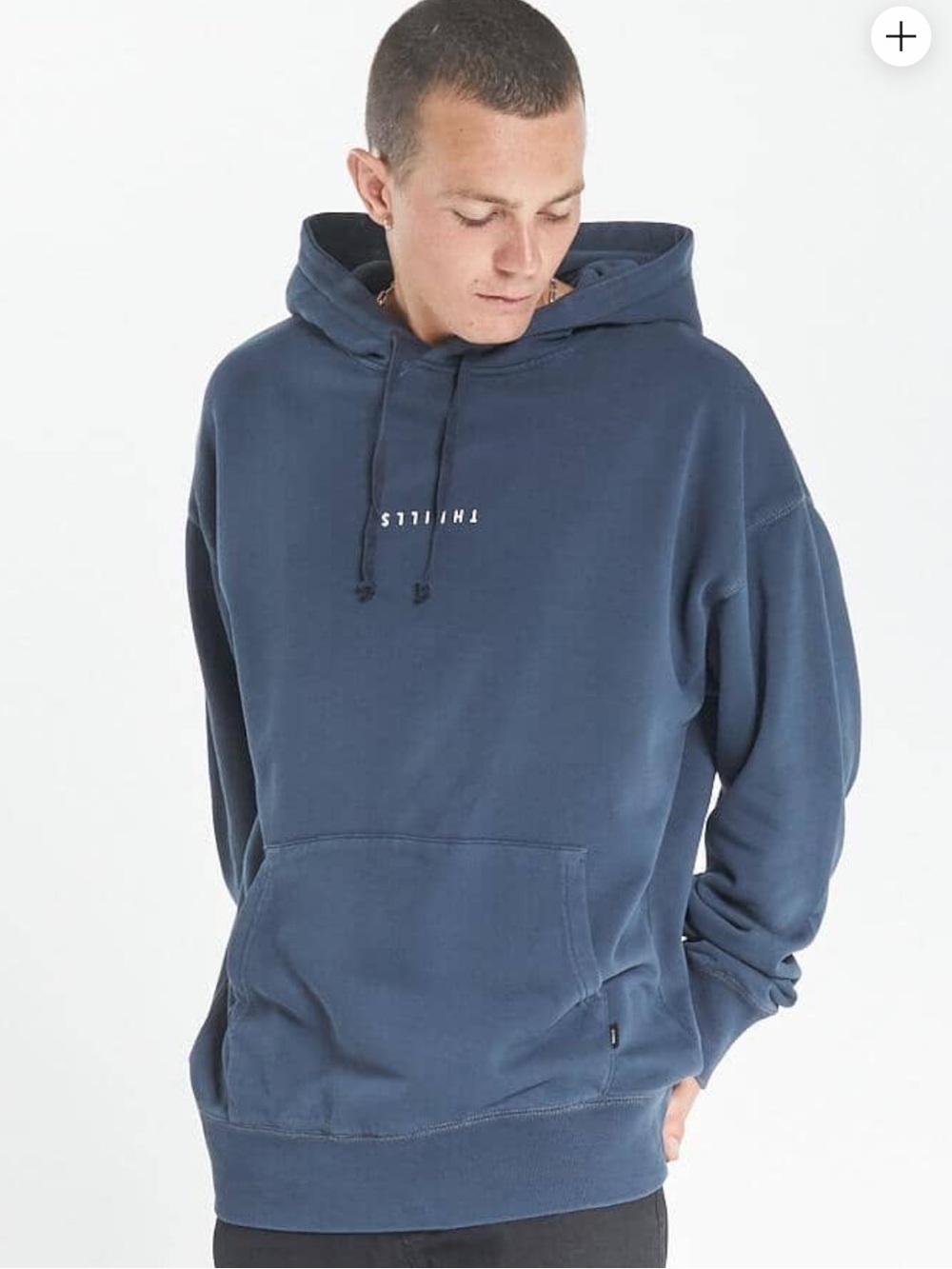 Thrills Minimal  Navy Blue Organic Cotton Graphic Hooded Sweatshirt -Small